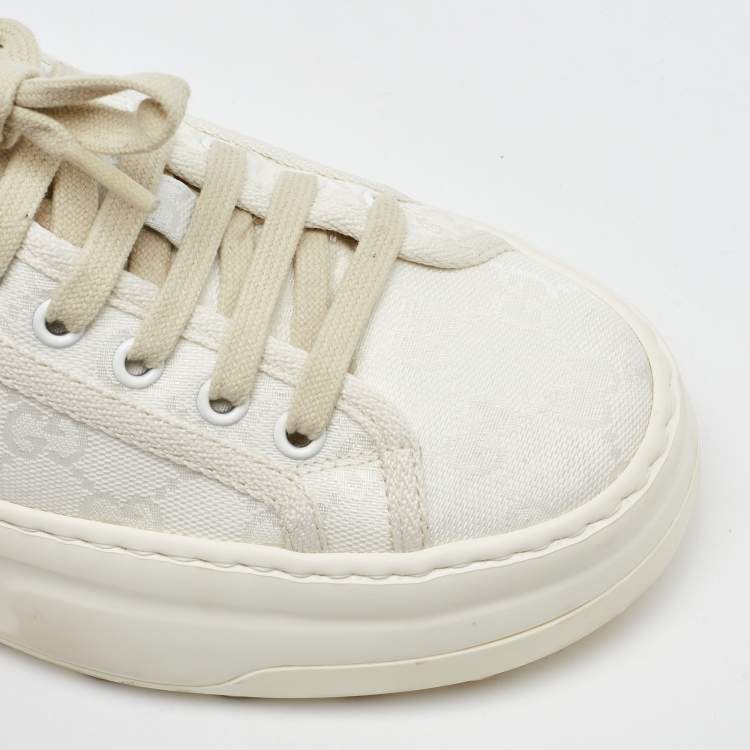 Pre Owned Gucci White GG Canvas Tennis 1977 Platform Sneakers Size 37