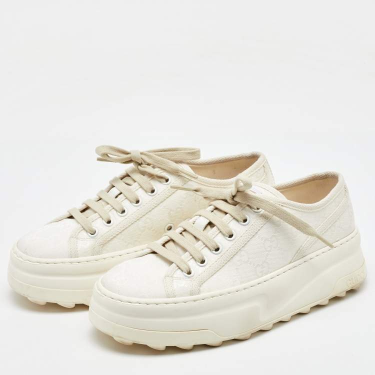 Pre Owned Gucci White GG Canvas Tennis 1977 Platform Sneakers Size 37