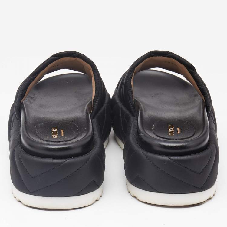 مملوكة مسبقًا Gucci Black Matelassé Nylon Angelina Platform Sandals Size 36.5