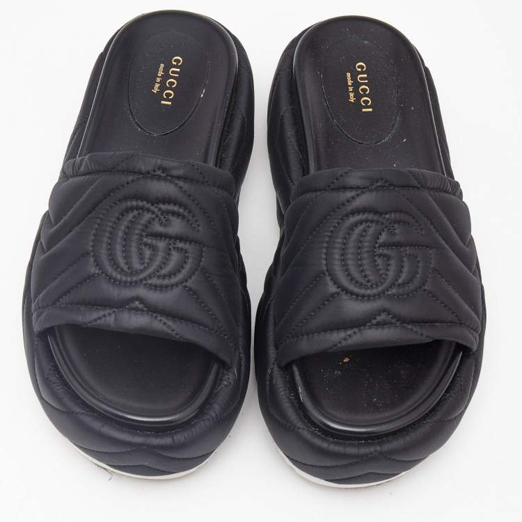 مملوكة مسبقًا Gucci Black Matelassé Nylon Angelina Platform Sandals Size 36.5