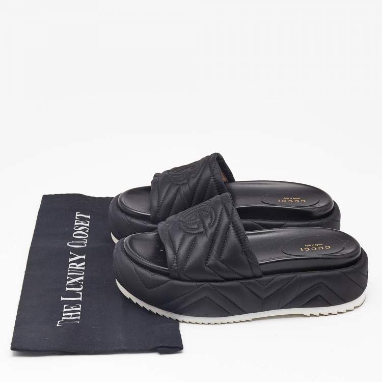 مملوكة مسبقًا Gucci Black Matelassé Nylon Angelina Platform Sandals Size 36.5