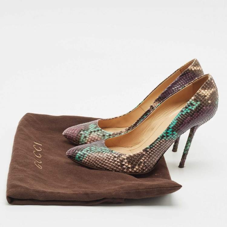 Pre Owned Gucci Multicolor Python Horsebit Pointed Toe Pumps Size 37.5