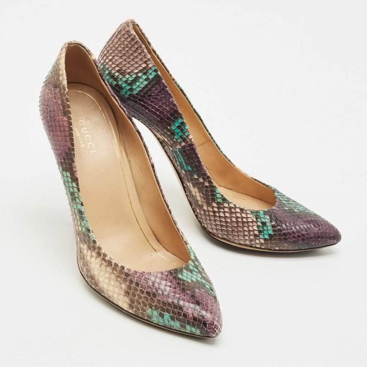 Pre Owned Gucci Multicolor Python Horsebit Pointed Toe Pumps Size 37.5