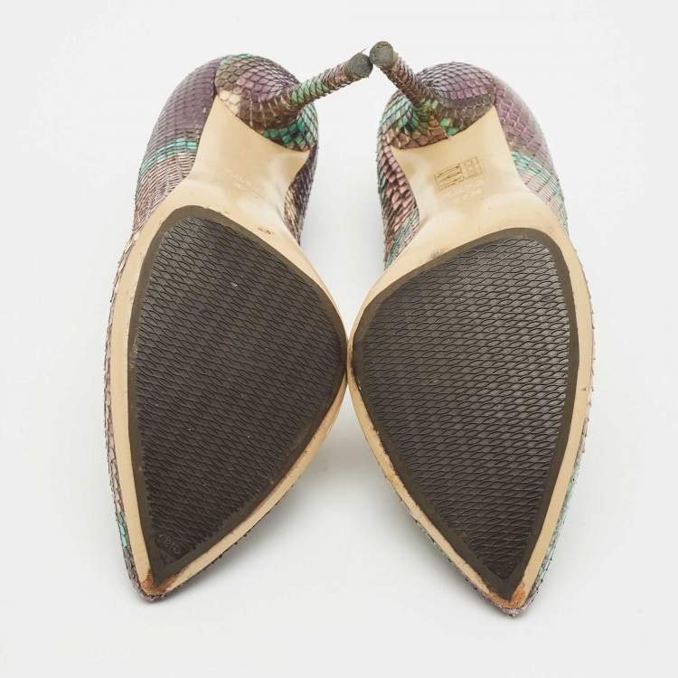Pre Owned Gucci Multicolor Python Horsebit Pointed Toe Pumps Size 37.5
