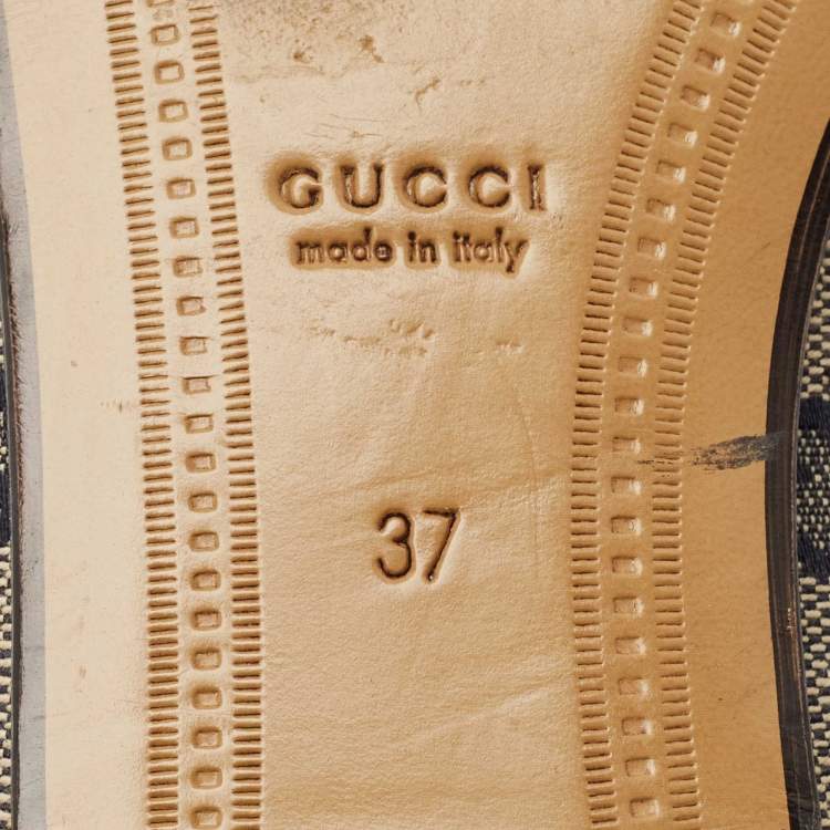 Pre Owned Gucci Beige/Blue GG Canvas and Leather Jordaan Horsebit Loafers Size 37