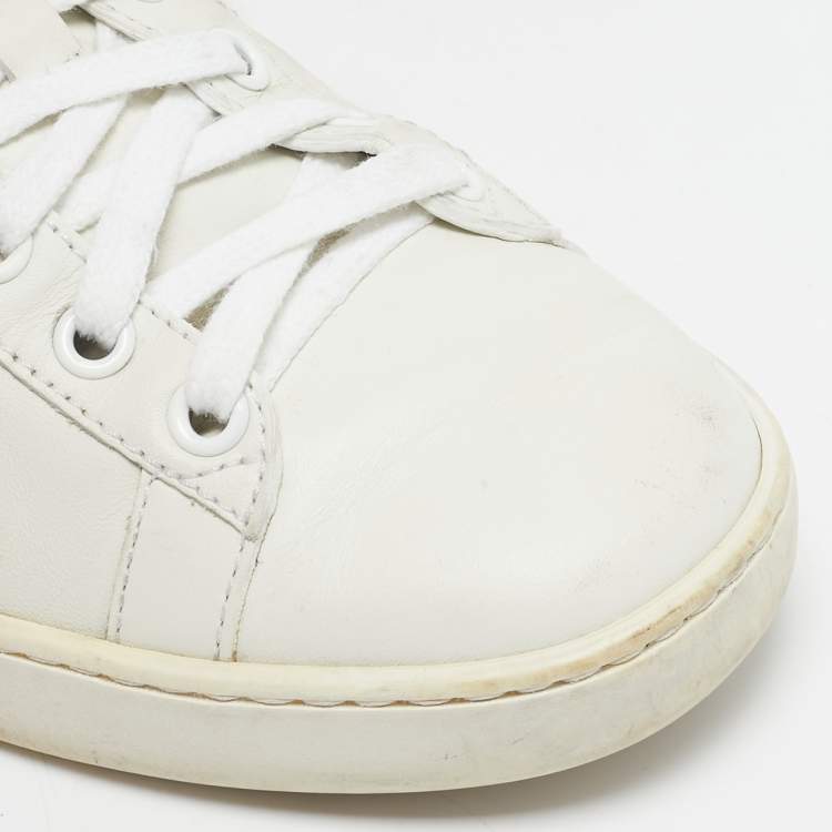 Pre Owned Gucci White Leather Web Detail Bee Embroidered Ace Low Top Sneakers Size 35.5