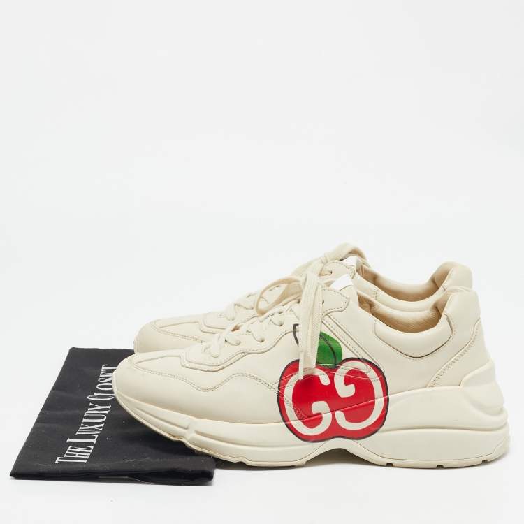 Pre Owned Gucci Cream Leather Logo Rhyton Sneakers Size 40