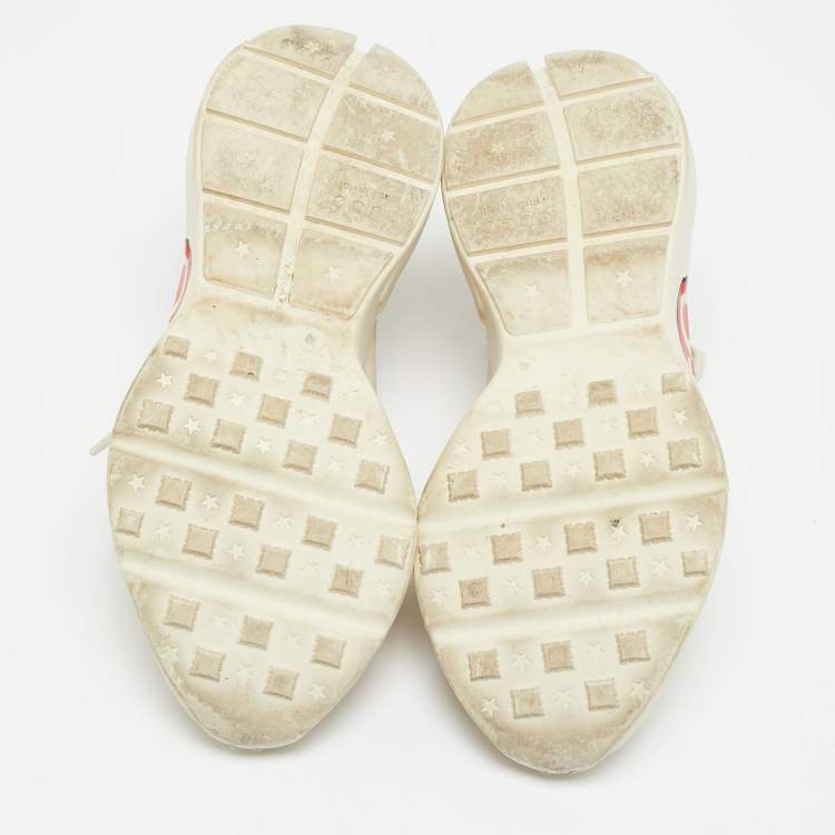 Pre Owned Gucci Cream Leather Logo Rhyton Sneakers Size 40
