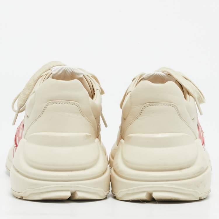 Pre Owned Gucci Cream Leather Logo Rhyton Sneakers Size 40