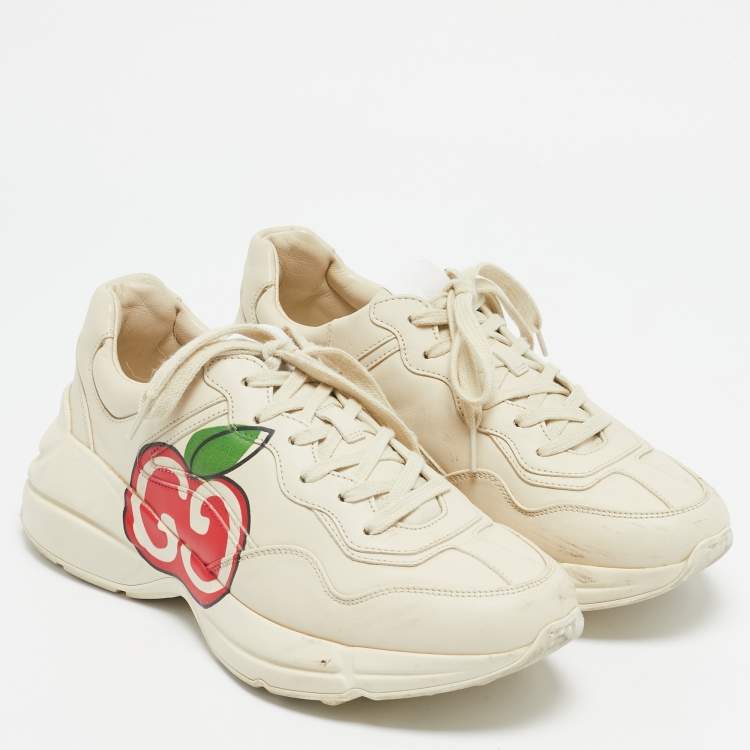 Pre Owned Gucci Cream Leather Logo Rhyton Sneakers Size 40