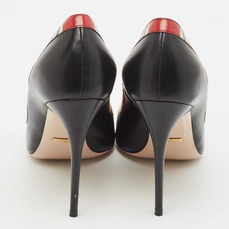 Pre Owned Gucci Black/Red Leather Kingsnake Pumps Size 40