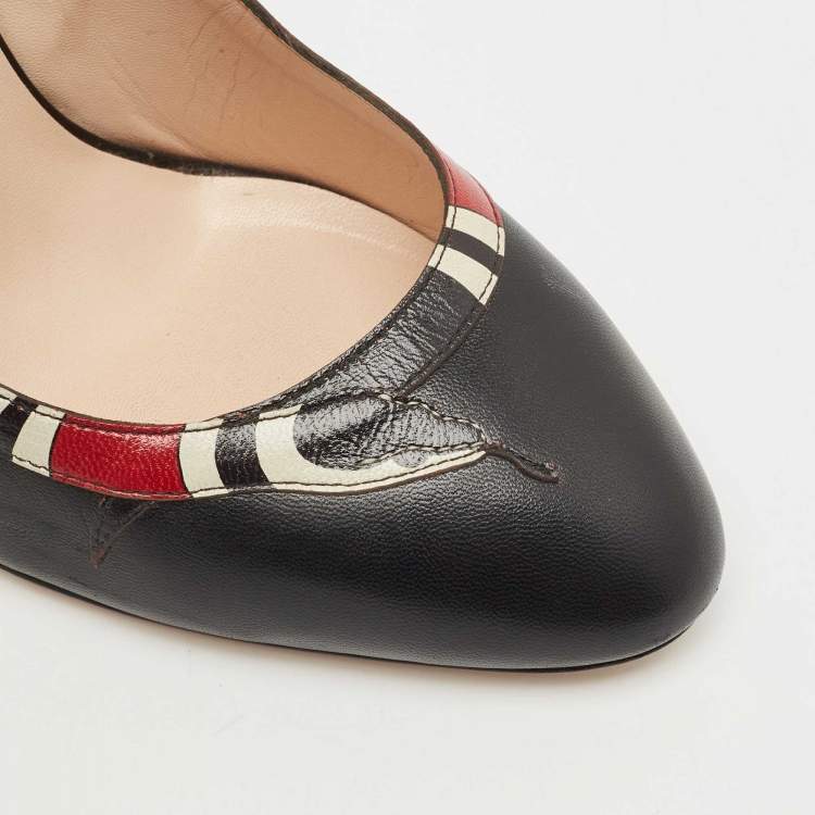 Pre Owned Gucci Black/Red Leather Kingsnake Pumps Size 40