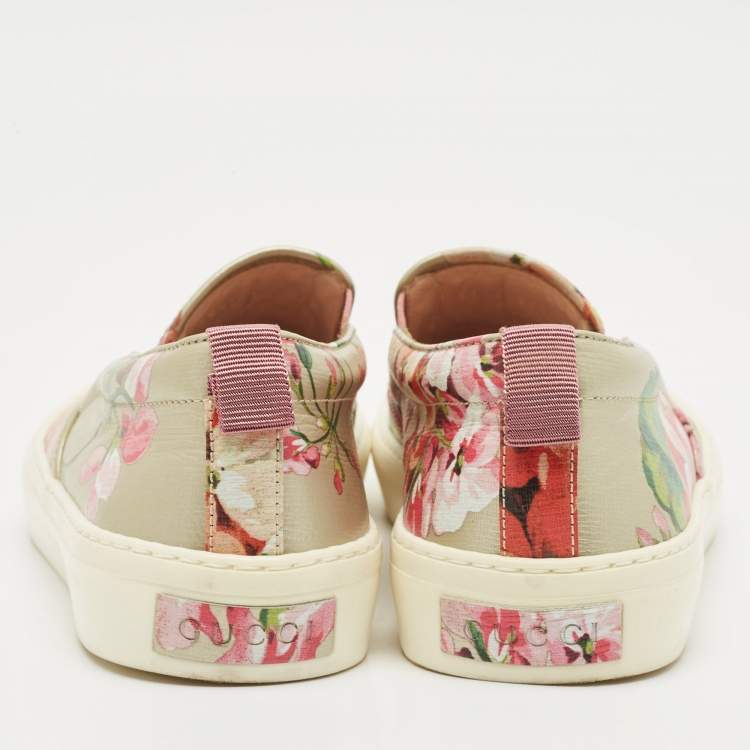 Pre Owned Gucci Pink Leather Blooms Slip On Sneakers Size 38