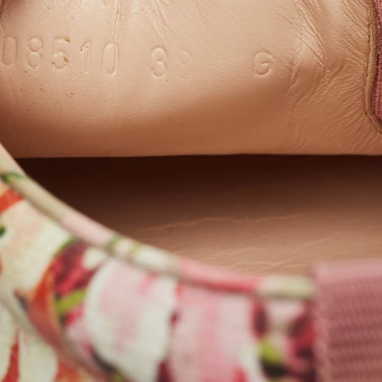 Pre Owned Gucci Pink Leather Blooms Slip On Sneakers Size 38