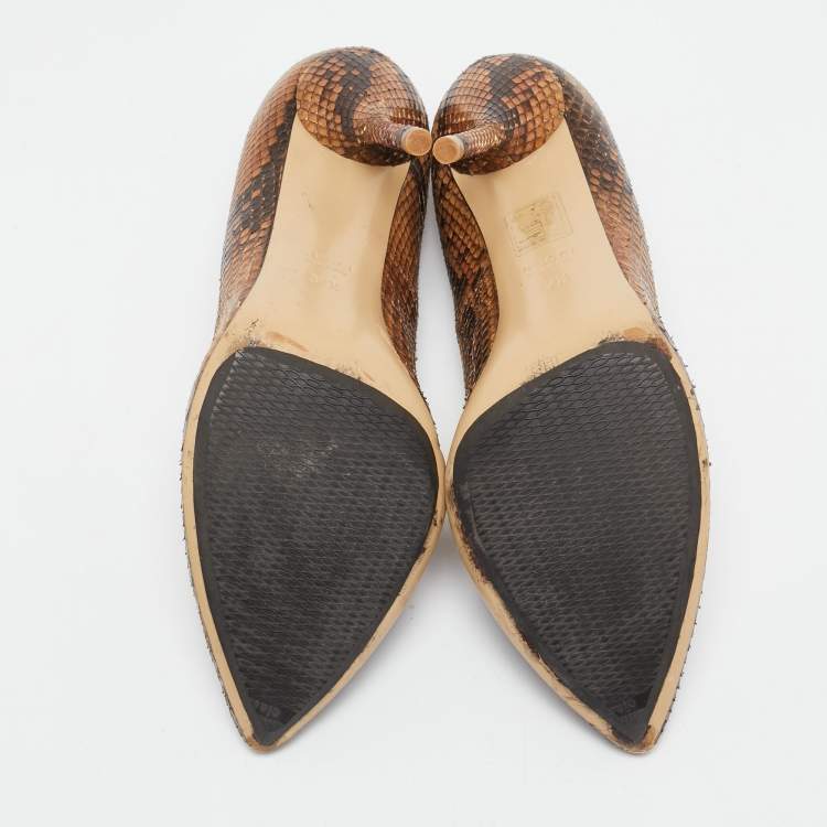 Pre Owned Gucci Brown Python Leather Pointed Toe Pumps Size 37.5