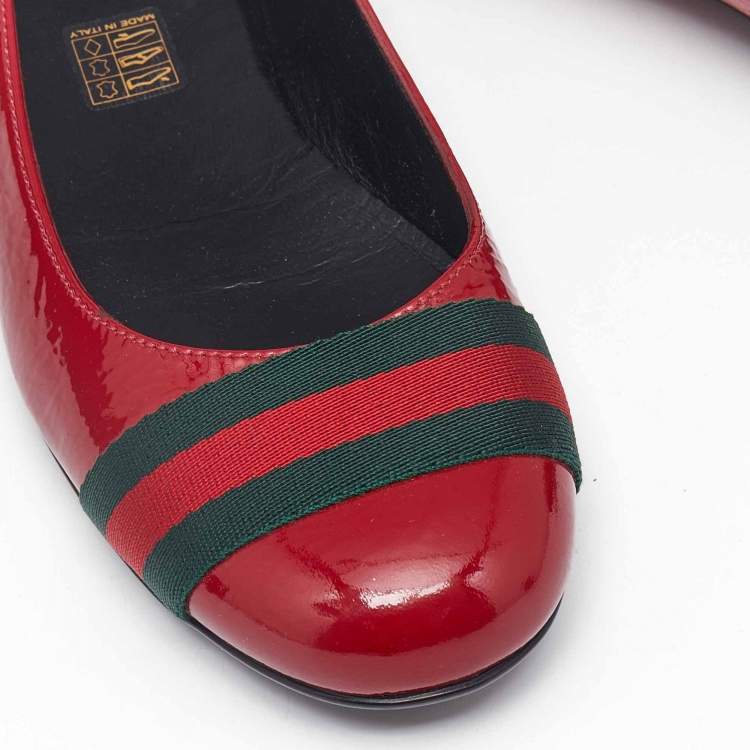 Pre Owned Gucci Dark Red Patent Leather Web Ballet Flats Size 37