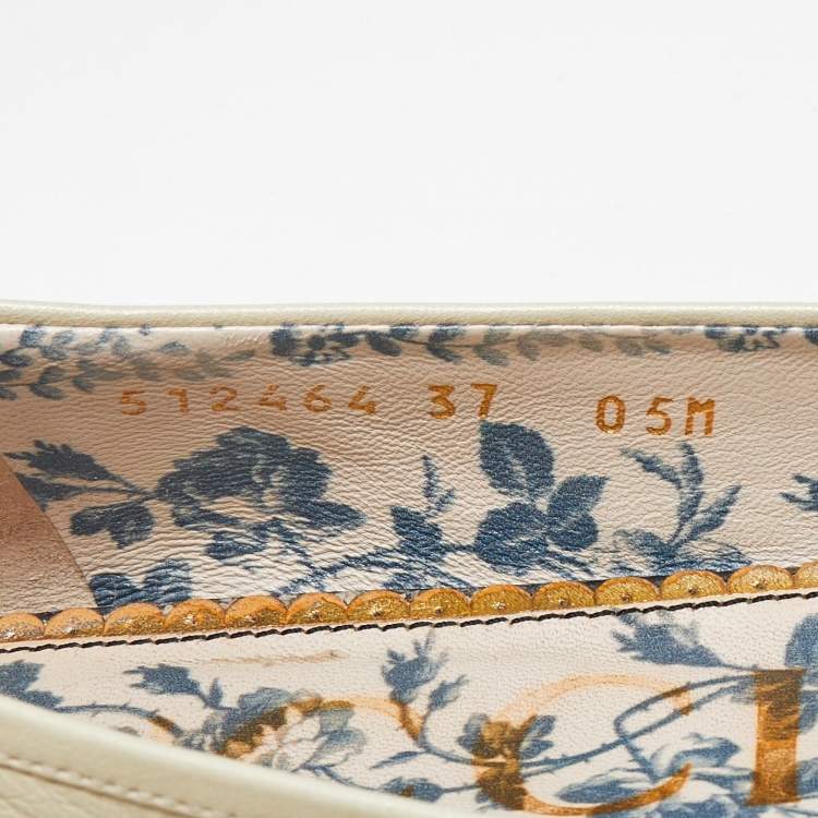 Pre Owned Gucci Off White/Black Leather Web Bow Cap Toe Ballet Flats Size 37