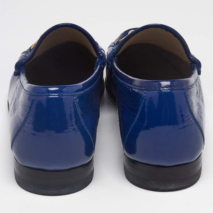 Pre Owned Gucci Blue Patent Leather 1953 Horsebit Slip On Loafers Size 37