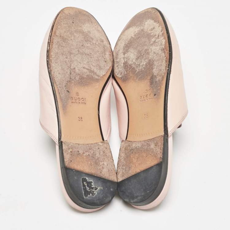 Pre Owned Gucci Pink Leather Princetown Mules Size 38