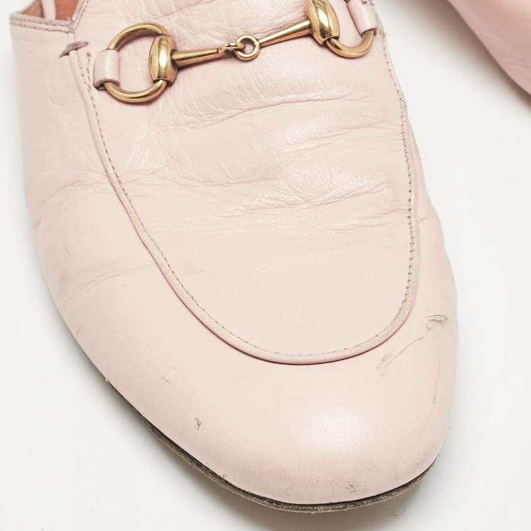 Pre Owned Gucci Pink Leather Princetown Mules Size 38
