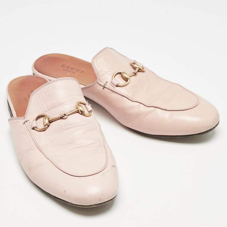 Pre Owned Gucci Pink Leather Princetown Mules Size 38