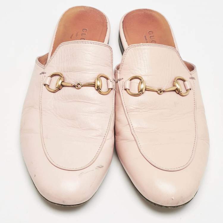 Pre Owned Gucci Pink Leather Princetown Mules Size 38