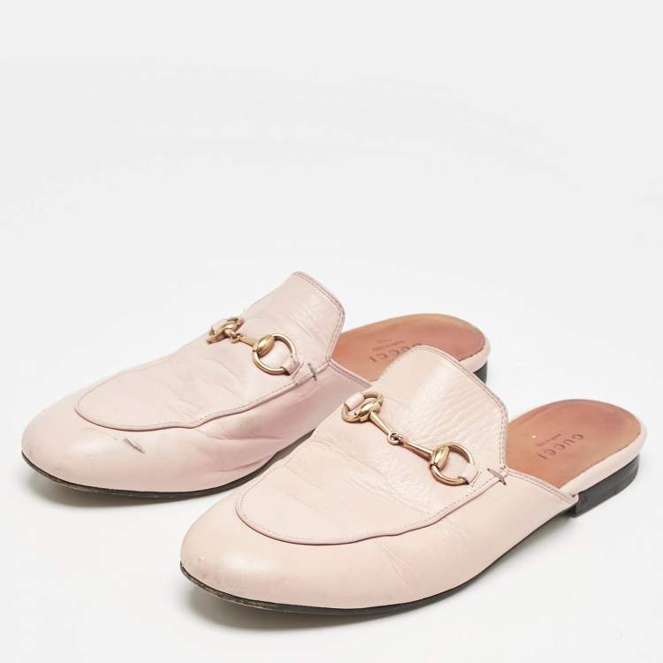 Pre Owned Gucci Pink Leather Princetown Mules Size 38
