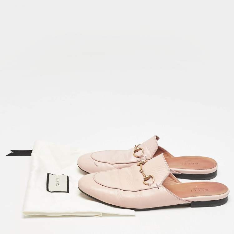 Pre Owned Gucci Pink Leather Princetown Mules Size 38