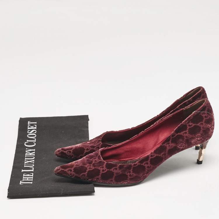 Pre Owned Gucci Burgundy GG Velvet Pointed Toe Pumps Size 41