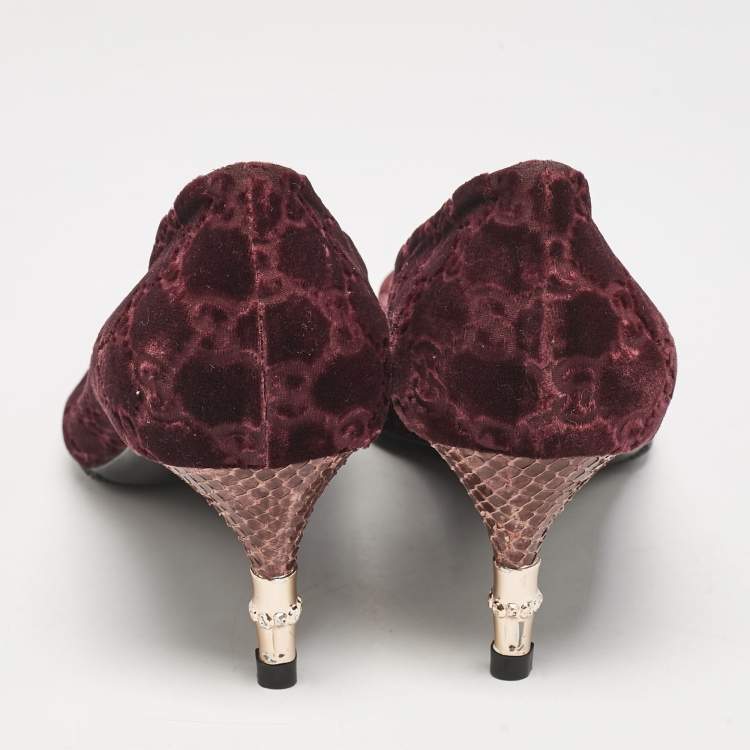 Pre Owned Gucci Burgundy GG Velvet Pointed Toe Pumps Size 41