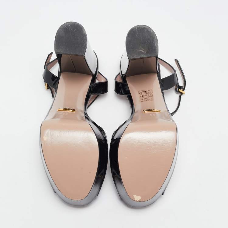 Pre Owned Gucci Black Patent Leather Horsebit Platform Ankle Strap Sandals Size 36