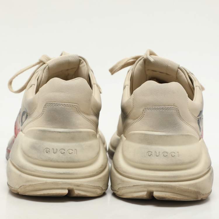 Pre Owned Gucci Off White Leather Rhyton Sneakers Size 41.5