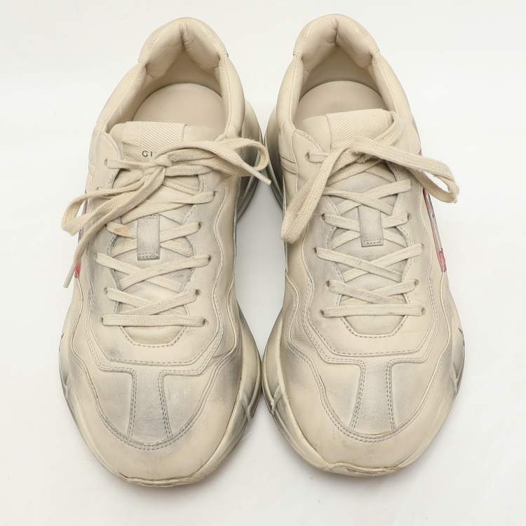 Pre Owned Gucci Off White Leather Rhyton Sneakers Size 41.5