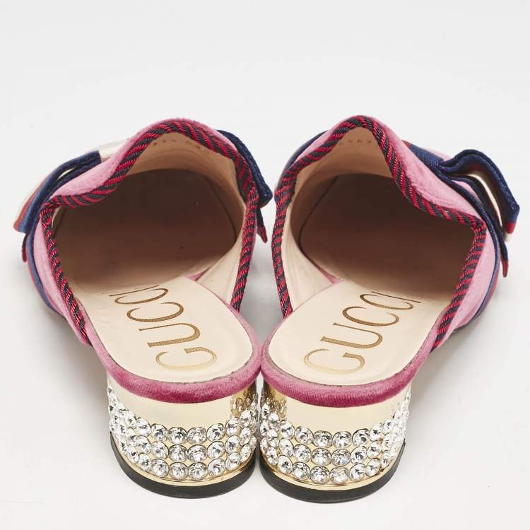 Pre Owned Gucci Pink Velvet Sylvie Bow Mules Size 37.5
