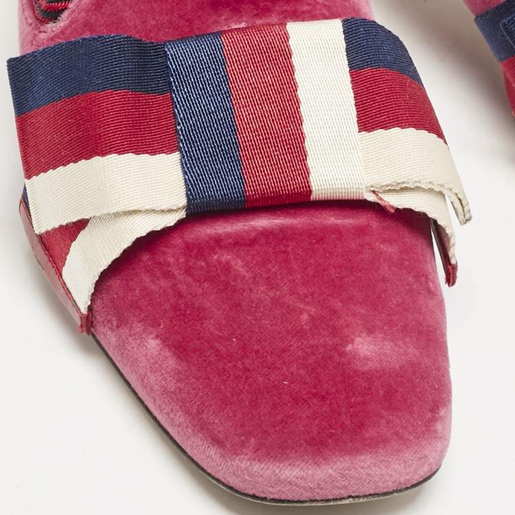 Pre Owned Gucci Pink Velvet Sylvie Bow Mules Size 37.5