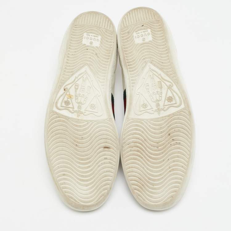 Pre Owned Gucci White Leather Bee Embroidered Ace Sneakers Size 39