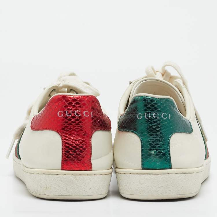 Pre Owned Gucci White Leather Bee Embroidered Ace Sneakers Size 39