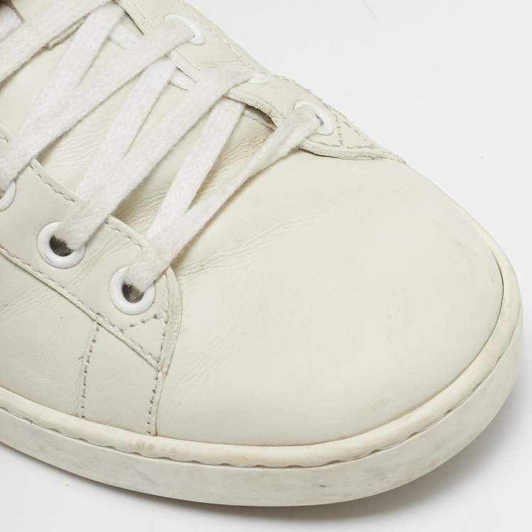 Pre Owned Gucci White Leather Bee Embroidered Ace Sneakers Size 39