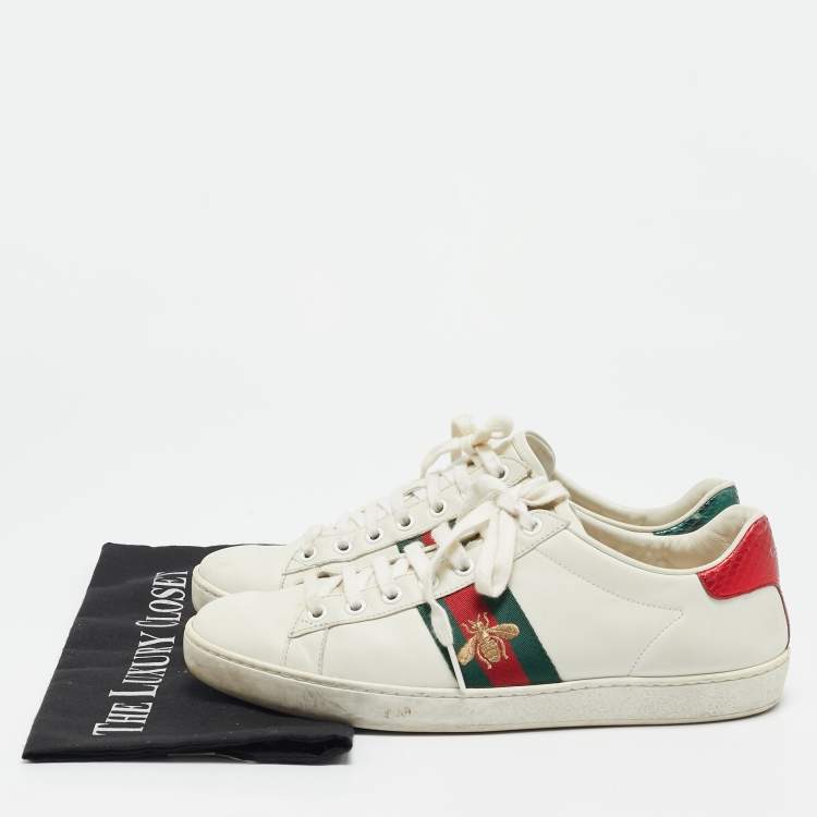 Pre Owned Gucci White Leather Bee Embroidered Ace Sneakers Size 39