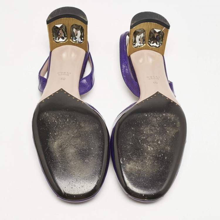 Pre Owned Gucci Purple Eel Leather Block Heel Slingback Pumps Size 40