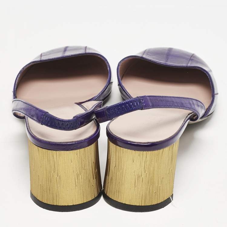 Pre Owned Gucci Purple Eel Leather Block Heel Slingback Pumps Size 40