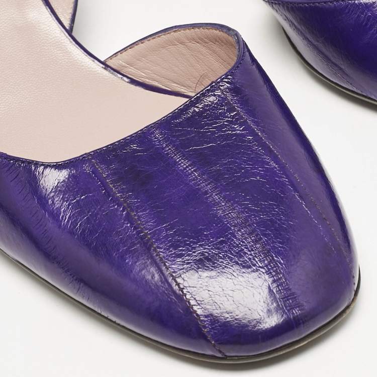 Pre Owned Gucci Purple Eel Leather Block Heel Slingback Pumps Size 40