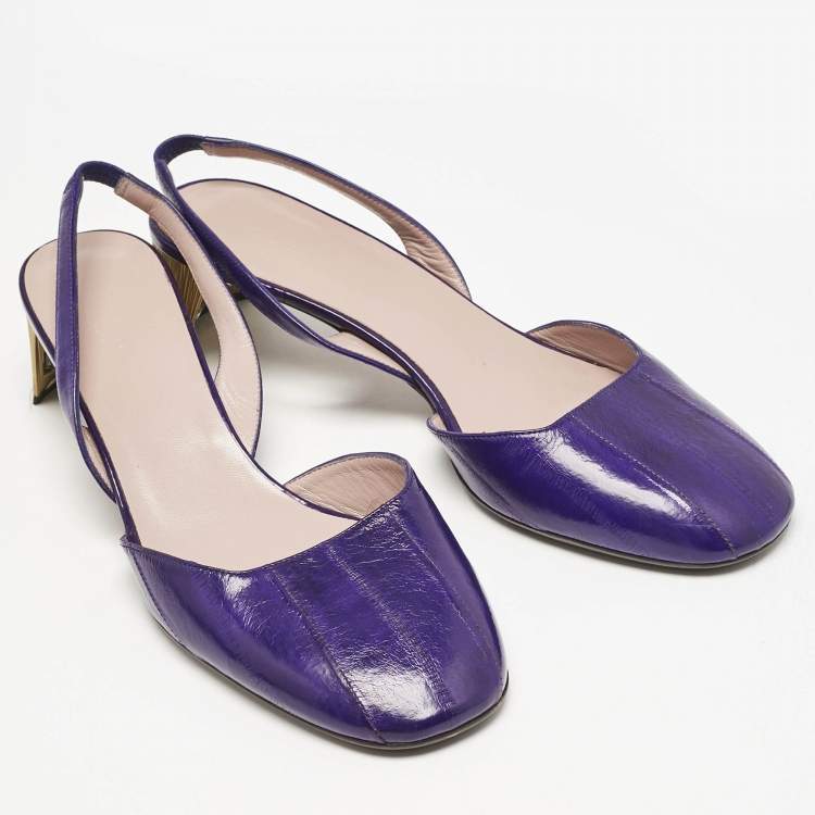 Pre Owned Gucci Purple Eel Leather Block Heel Slingback Pumps Size 40