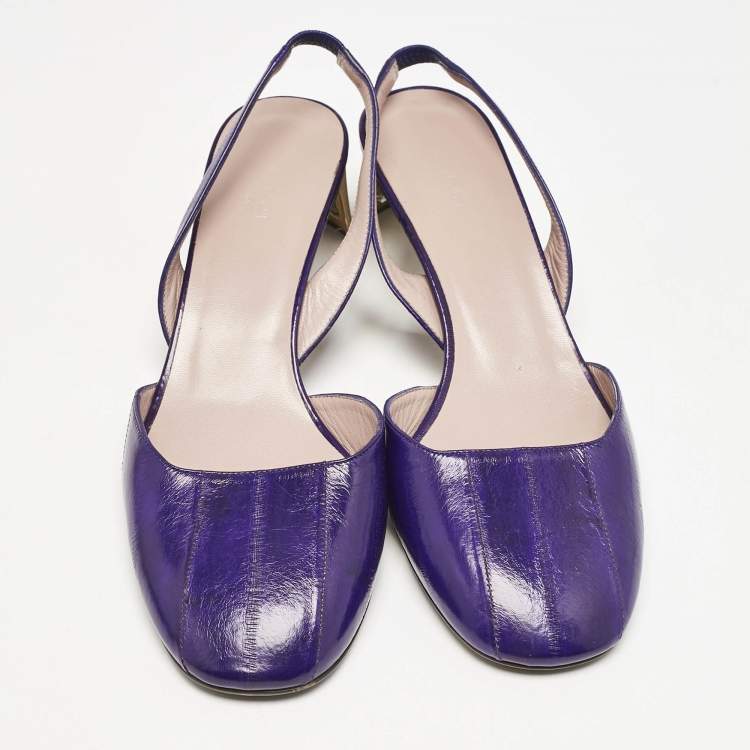Pre Owned Gucci Purple Eel Leather Block Heel Slingback Pumps Size 40