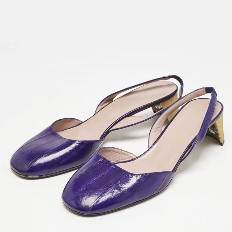 Pre Owned Gucci Purple Eel Leather Block Heel Slingback Pumps Size 40