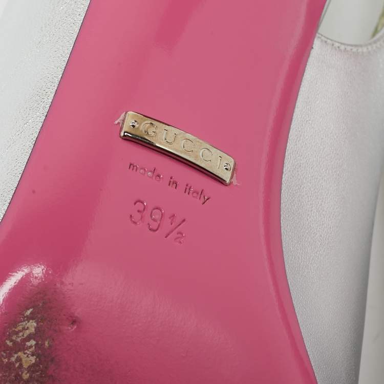 Pre Owned Gucci Silver/Red Leather and Velvet Anita Pumps Size 39.5