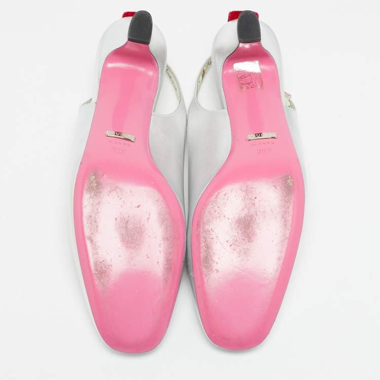 Pre Owned Gucci Silver/Red Leather and Velvet Anita Pumps Size 39.5