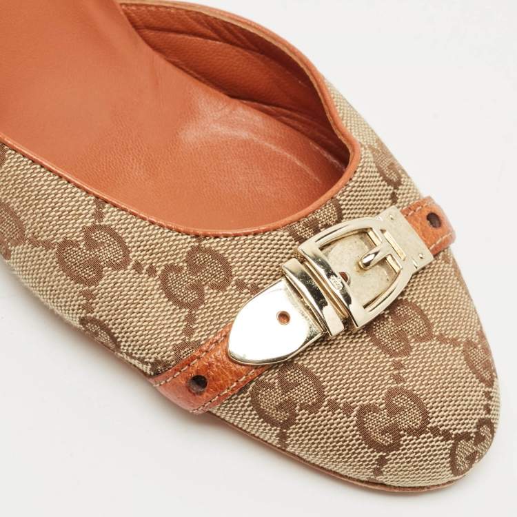Pre Owned Gucci Grey/Brown Canvas and Leather Mules Size 38.5