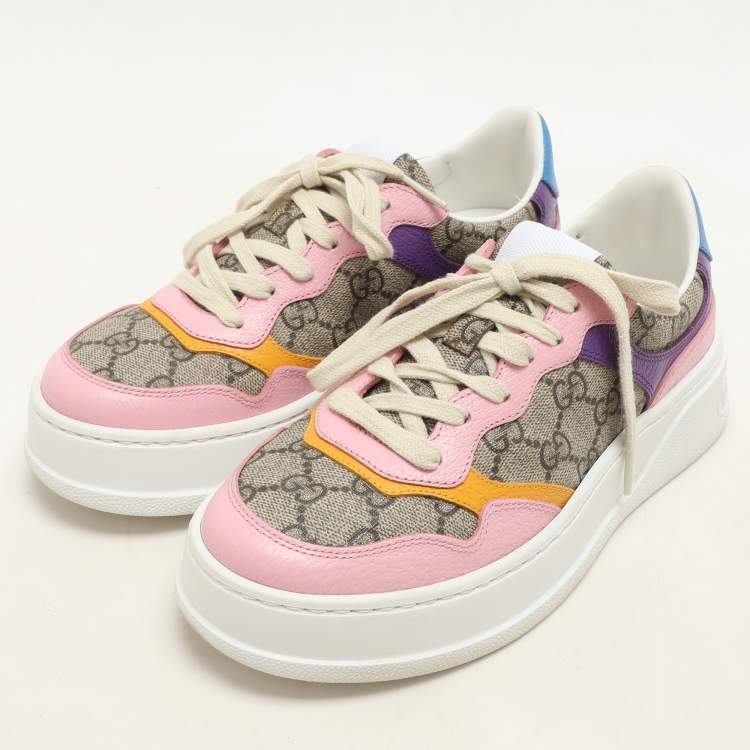 Pre Owned Gucci Multicolor GG Supreme Canvas and Leather Low Top Sneakers Size 36.5
