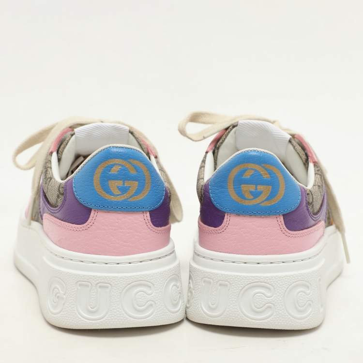 Pre Owned Gucci Multicolor GG Supreme Canvas and Leather Low Top Sneakers Size 36.5